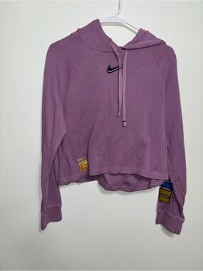 Nike Women's Purple Ribbed Cropped Hoodie